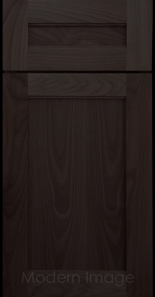 Destin shaker cabinet in Cocoa Stain featuring ledge detail and vertical joints around a recessed center panel.